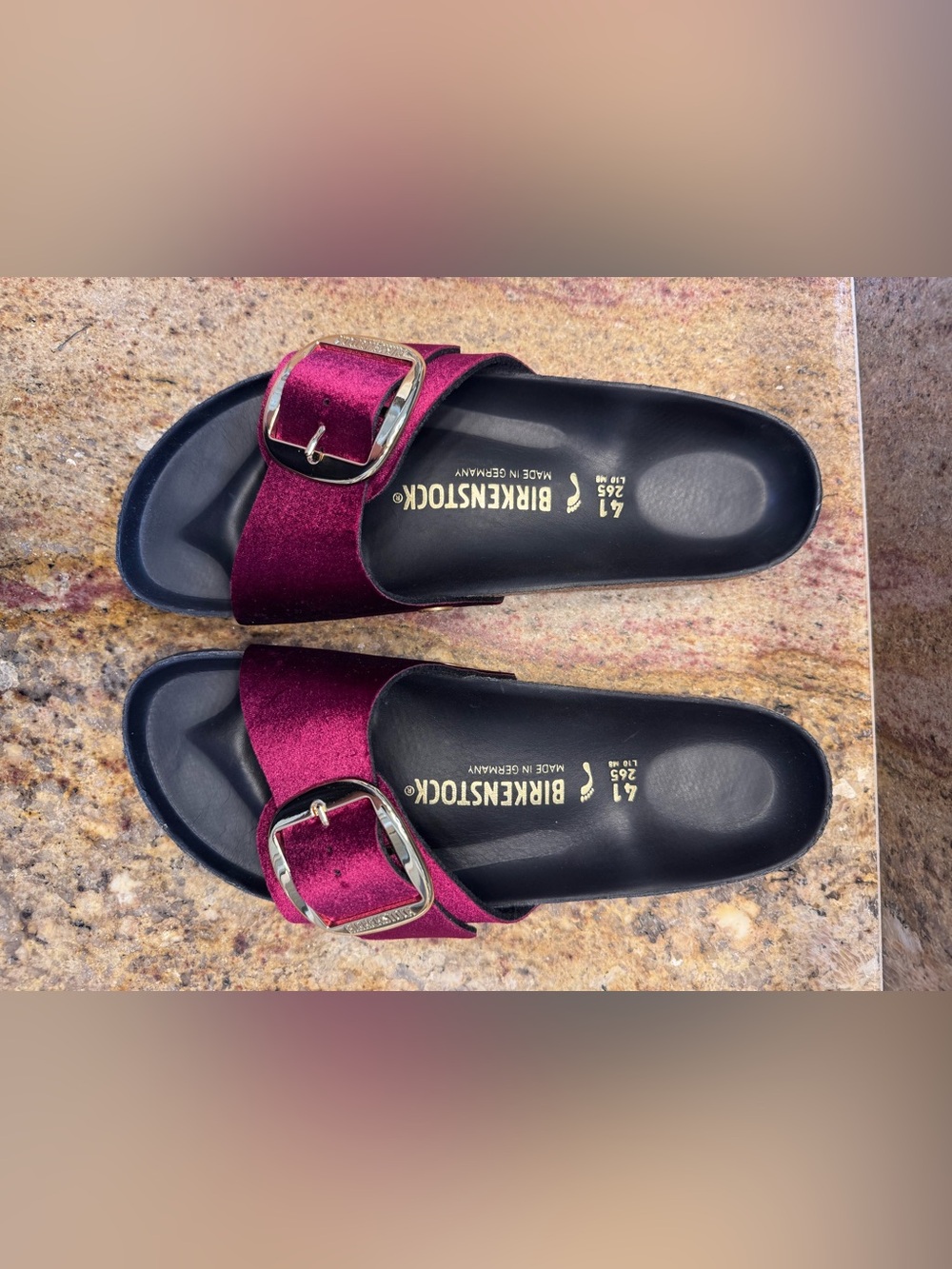 Birkenstock EU 41 Madrid Big Buckle Rivet Logo Velvet, Maroon - Picture 7 of 8